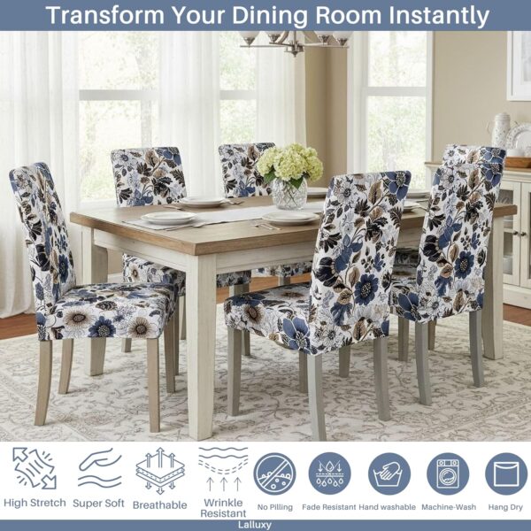 Chair Covers for Dining Chair Set of 4, Stretchy Soft Parson Chair Covers Removable Washable Kitchen Dining Room Chair Slipcovers with Elastic for Universal Fit (Dark Flowers II) 2