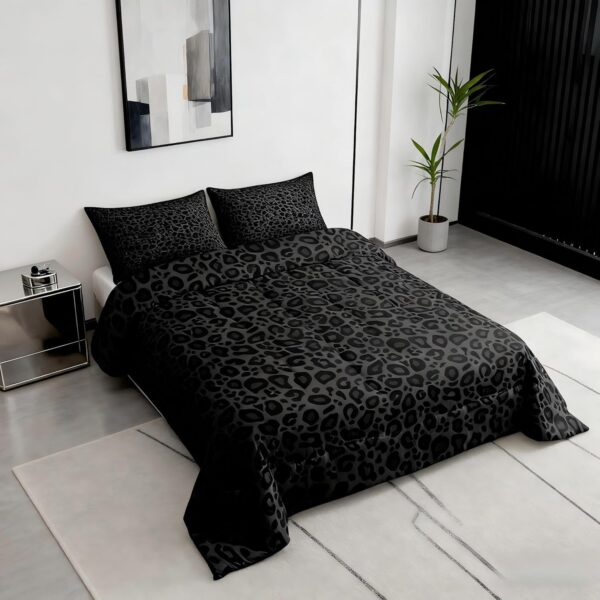 Leopard Print Comforter Set Queen Size Cheetah Print Super Soft Bedding Set for Women Bedroom Decor,African Wildlife Animal Skin Comforter-3 Pieces,Retro Noble Duvet Insert,Black Grey 2
