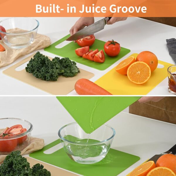 Plastic Cutting Board Set, 3 Pack Small Chopping Boards for Kitchen, BPA-Free, Dishwasher Safe, Color Coded Boards Pads for Meat Vegetable Fruit, Easy Grip Handle, Non-Slip, Space Saving 2