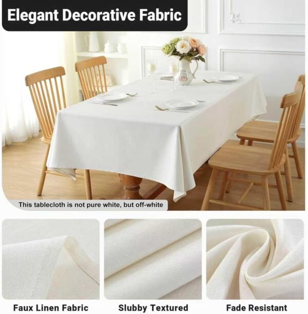 Table Cloth (Fits 4 Foot Table) Rectangle Linen Waterproof Textured White Tablecloth, Washable Wrinkle Free Spill Proof Fabric Tablecloths for Dining Table Farmhouse, 52x70 Inch 2