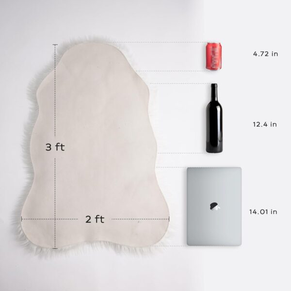 Faux Fur Rug, Fluffy White Small Sheepskin Rug, Ultra Soft 2x3 Ft Mat, Machine Washable Shag Mats, Nursery Throw for Bed, Living, Kids Room 2