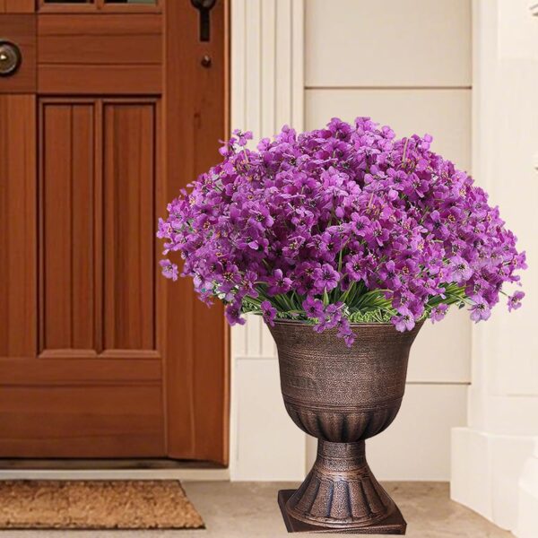 20 Bundles Artificial Flowers for Outdoors, UV Resistant Fake Realistic Flowers with Plastic Plants Spring Decor, Faux Silk Flowers for Outside Window Box Front Porch Planter Decor-Purple 3