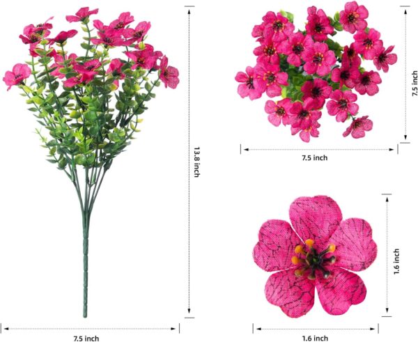 Artificial Flowers for Outdoor Indoor Garden Home Decoration, Faux Flower Daisy with Eucalyptus Leaves Fake Plants Greenery Boxwood Porch Patio, 12 Bundles (Mix Pink Red Purple Yellow) 3