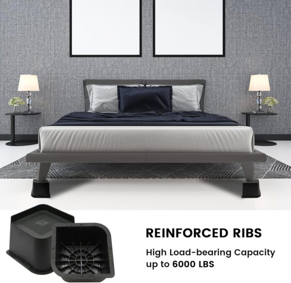 Bed Risers Heavy Duty, Oversized Furniture Risers, Support Up to 6000 Lbs, Lift 4 inch for Couch, Sofa, Table,Chair (Black 4 Pack, 4 inch) 3