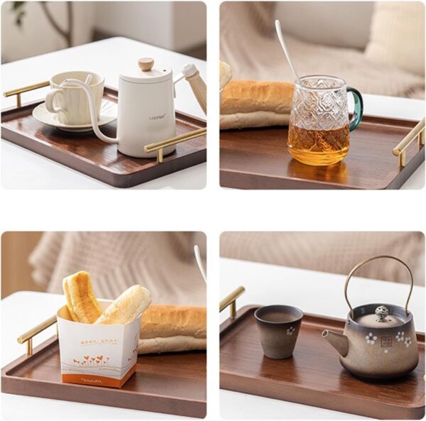 Bamboo Serving Tray with Gold Handles, Food Tray for Breakfast,Coffee Table,Dinner & Bar, Decorative Tray for Kitchen, Bedroom (Small) 3