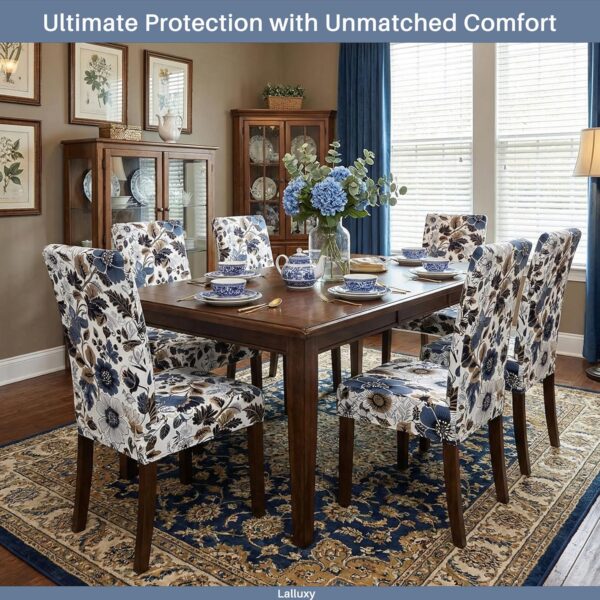 Chair Covers for Dining Chair Set of 4, Stretchy Soft Parson Chair Covers Removable Washable Kitchen Dining Room Chair Slipcovers with Elastic for Universal Fit (Dark Flowers II) 3