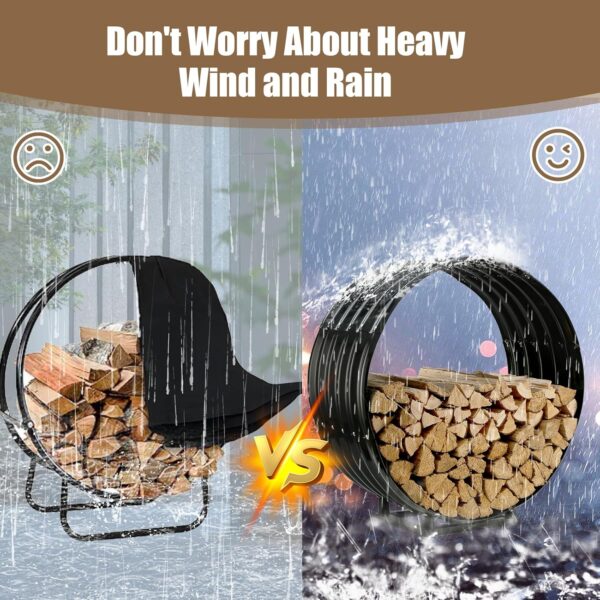 Round Heavy Duty Firewood Rack – Galvanized Wave-Shaped Steel with 4 Sturdy Legs – 0.8mm Thick Black Coated – Indoor or Outdoor Wood Holder for Fireplace,Patio & Deck Fire Pit (2.7FT Diameter+Base) 3
