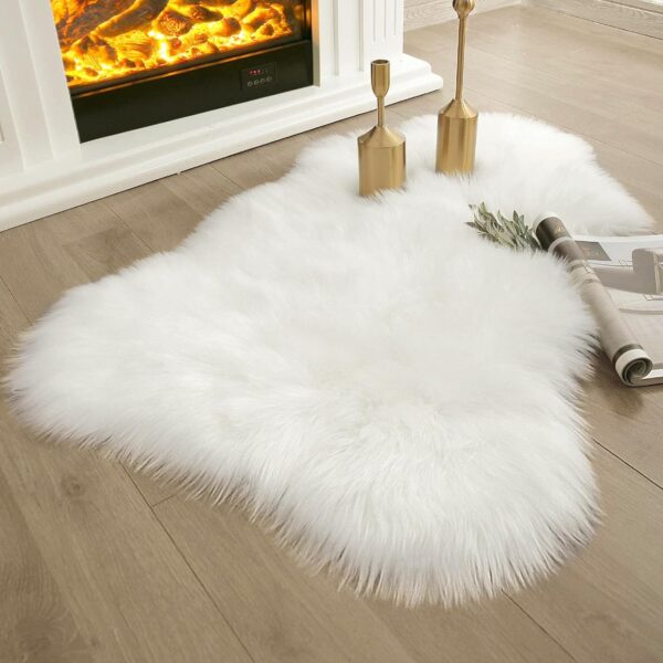 Faux Fur Rug, Fluffy White Small Sheepskin Rug, Ultra Soft 2x3 Ft Mat, Machine Washable Shag Mats, Nursery Throw for Bed, Living, Kids Room 3