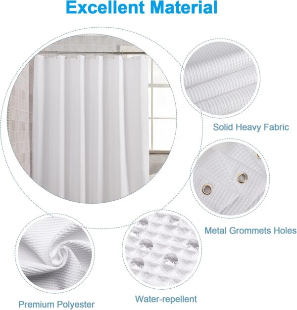 White Shower Curtain Fabric, Waffle Shower Curtains for Bathroom, Cloth Shower Curtain Heavy Duty, Thick Bathroom Shower Curtains Hotel Quality, Premium Polyester, 72x72 Inches 3