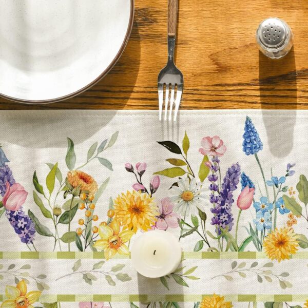 Bloom Flowers Florals Lavender Summer Table Runner, Seasonal Spring Holiday Kitchen Dining Table Decoration for Home Party Indoor 13x72 Inch 4