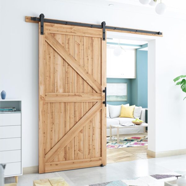8.2 FT Heavy Duty Sturdy Sliding Barn Door Hardware Kit, Black, (Whole Set Includes 1x Pull Handle Set & 1x Floor Guide) Fit 42"-48" Wide Door Panel (I Shape Hanger) 4