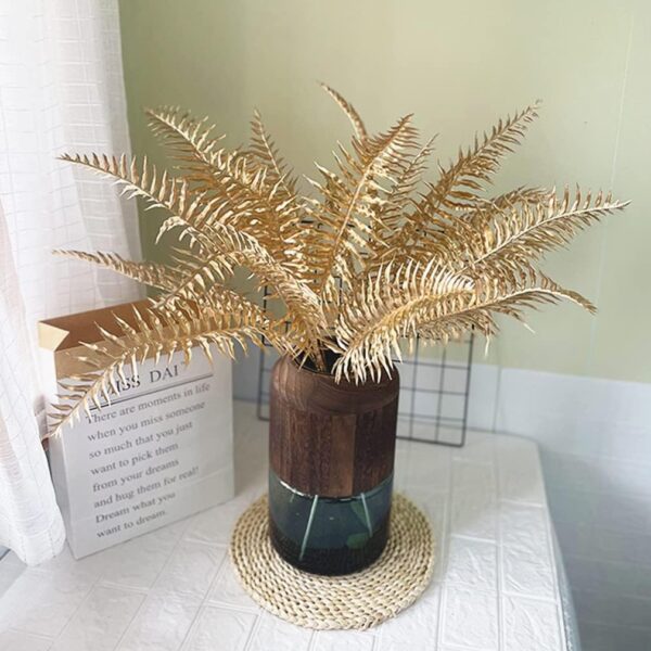 Artificial Golden Plants 30" 2 Pack, Fake Areca Palm Tropical Leaf Plastic Boston Plant for Home Kitchen Party Flowers Arrangement Wedding Decorations Gold Leaves Christmas DIY Decor 4