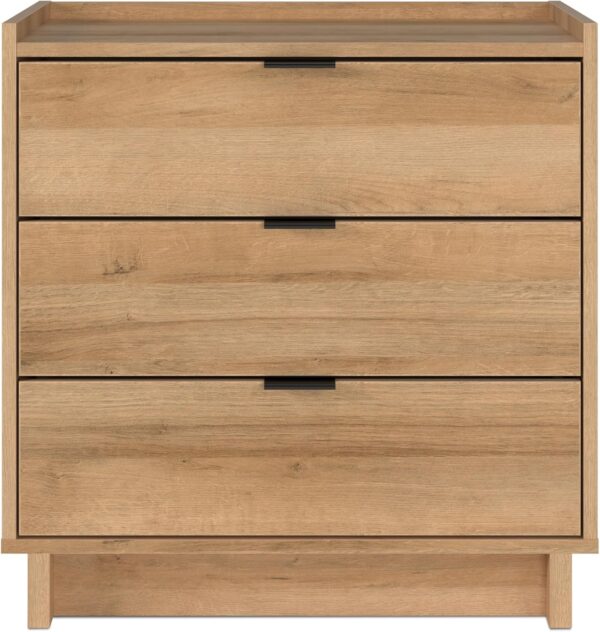 Simply Modern Nightstand Bedside Table, Natural Oak Nightstand for Bedroom, End Table with 3 Drawers 26.5" W x 26.75" H x 16" D 4