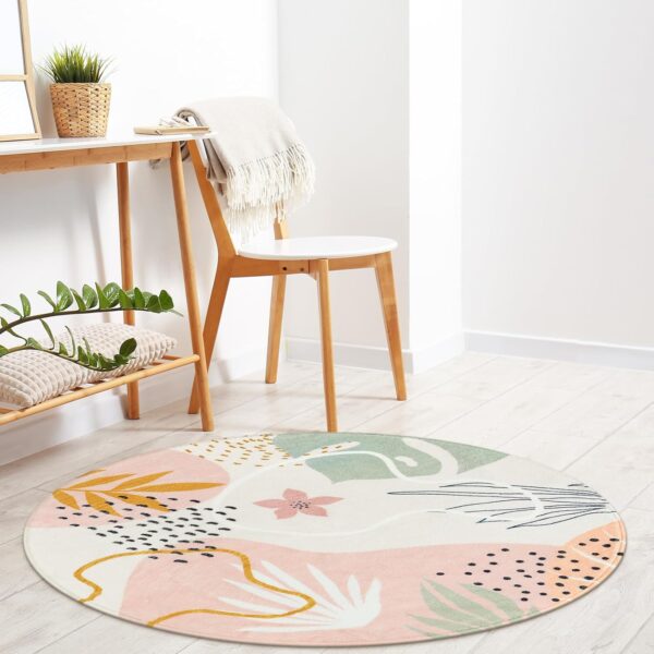Boho Pink 3Ft Round Area Rugs - Soft Cute Small Circle Rug for Kids Nursery Room, Washable Non-Slip Botanical Print Circular Carpet for Sofa Playroom (Pink,3'x3') 4