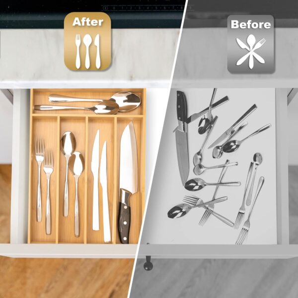 Silverware Organizer Kitchen Drawer Organizer Utensil Organizer Bamboo Silverware Holder Cutlery Organizer in Drawer Flatware Organizer Tray(5 slots, Natural 4
