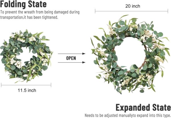 20'' Eucalyptus Wreath for Front Door, Porch, Window - Green Decor for Home, Farmhouse - Spring, Summer, Fall, All Seasons 4