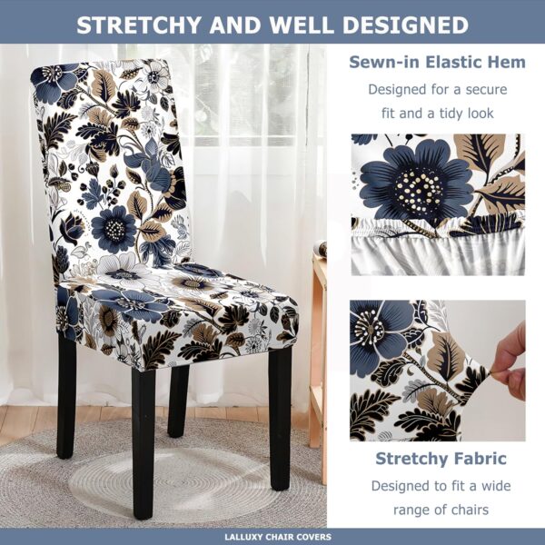 Chair Covers for Dining Chair Set of 4, Stretchy Soft Parson Chair Covers Removable Washable Kitchen Dining Room Chair Slipcovers with Elastic for Universal Fit (Dark Flowers II) 4