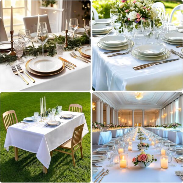 2PCS White Table Cloth for Rectangle Table - 60 x 102 Inch Tablecloths Rectangular Cloths Waterproof Washable Wrinkle Resistant for 6 FT Tables Wedding Cocktail Party 2