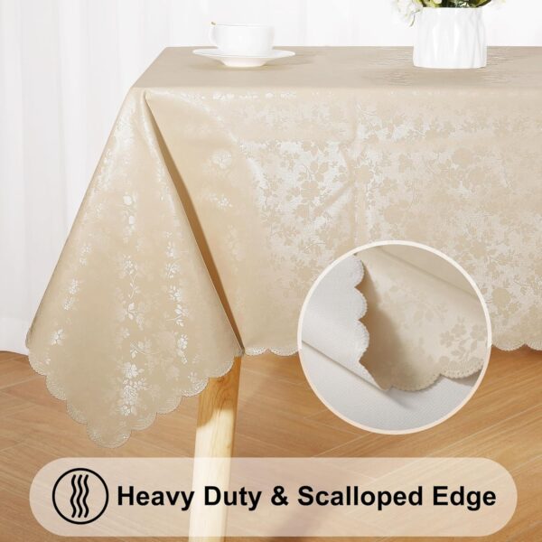 Rectangle Table Cloth, Waterproof Heavy Duty Vinyl Tablecloths, Wipeable Washable Table Cover for Kitchen and Dining Room (Beige, 60" X 84") 4