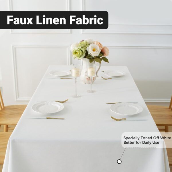 Table Cloth (Fits 4 Foot Table) Rectangle Linen Waterproof Textured White Tablecloth, Washable Wrinkle Free Spill Proof Fabric Tablecloths for Dining Table Farmhouse, 52x70 Inch 4
