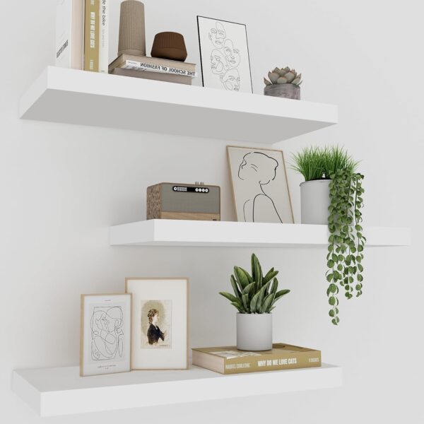 Upassion White Floating Shelves - Set of 3, 16" Wall Mounted Shelves for Home Decor, Living Room, Bedroom, Bathroom, Kitchen 1
