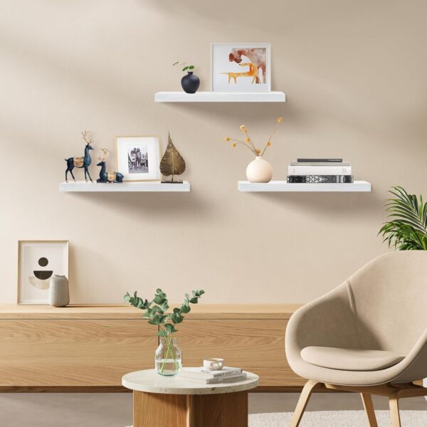 Upassion White Floating Shelves - Set of 3, 16" Wall Mounted Shelves for Home Decor, Living Room, Bedroom, Bathroom, Kitchen 2