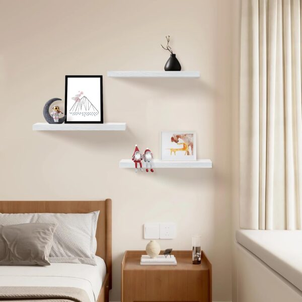 Upassion White Floating Shelves - Set of 3, 16" Wall Mounted Shelves for Home Decor, Living Room, Bedroom, Bathroom, Kitchen 4
