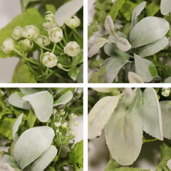 Green Year Round Wreaths 22 Inch Fabric Leaves Wreath with Lambs Ear Leaves & White Flowers, All Seasons Wreaths for Front Door Spring Summer Porch Wall Indoor Outdoor Farmhouse Decor 3