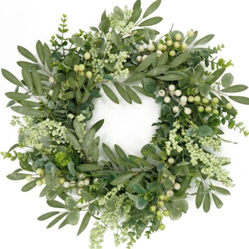 WF10374MAX_1 AMF0RESJ Green Eucalyptus Wreaths for Front Door Spring Summer Wreath with Eucalyptus Leaves,Olives Leaves,Mixed Berry for Indoor Outdoor Farmhouse Home Porch Wall Window Festival Wedding Decor