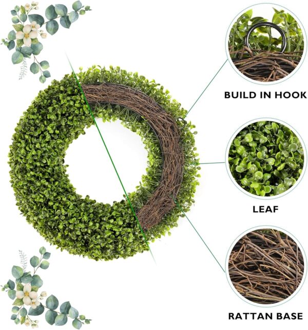 Boxwood Wreath,20inch Wreath for Front Door Greenery Wreath Outdoor/Indoor Green Home Round All Year Round Farmhouse St Patricks Day Decorations 2