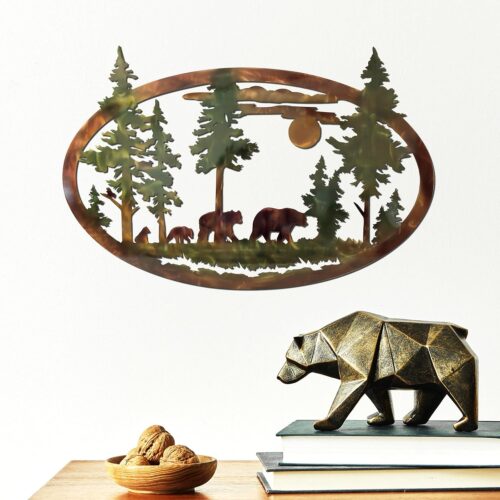 WF10759MAX_1 Hicarer Metal Bear Wall Art Mountains Metal Bear Wall Decor Christmas Rustic Animal Hunting Decor Cabin Decorations in Saw Blade Animal Lover Gifts for Bedroom Outdoor 15.75 Inch(Colored)