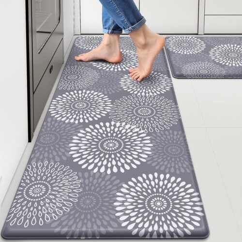 WF11505MAX_1 LuxStep Kitchen Mats for Floor,Cushioned Rug Anti-Fatigue Mats for Kitchen Decor Accessories,Waterproof Non-Slip Mats and Rugs Set for Office,Floor,Laundry 17.3"×30"+17.3"×47",Grey