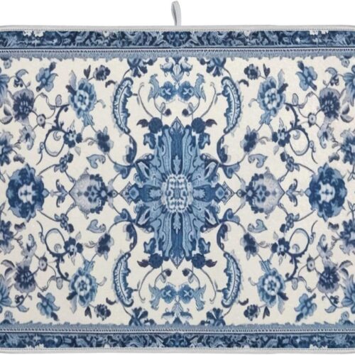 WF11660MAX_1 Dish Drying Mat Kitchen Counter Absorbent Blue and White Pattern Coffee Sink Mat Dish Drainer Pad 18 Inch x 24 Inch