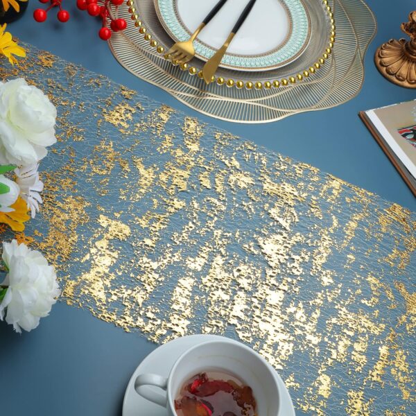 Snowkingdom Glitter Gold Table Runner Roll 11 Inch x 20 Feet Thin Mesh Sparkly Metallic Elegant Centerpieces Table Decorations for Wedding Bridal Shower Christmas Birthday Holiday Party Mothers Day 2