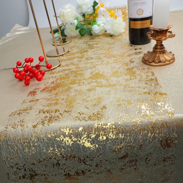 Snowkingdom Glitter Gold Table Runner Roll 11 Inch x 20 Feet Thin Mesh Sparkly Metallic Elegant Centerpieces Table Decorations for Wedding Bridal Shower Christmas Birthday Holiday Party Mothers Day 4