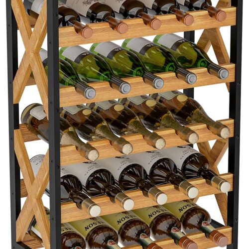 WF1986MAX_1 25 Bottle Wine Rack Freestanding Floor Rustic Wine Holder Stand 5 Tier Wobble-Free Tall Wine Racks Wine Large Display Storage Shelf for Cellar Kitchen 21.6''L x 10.6''W x 31.8''H