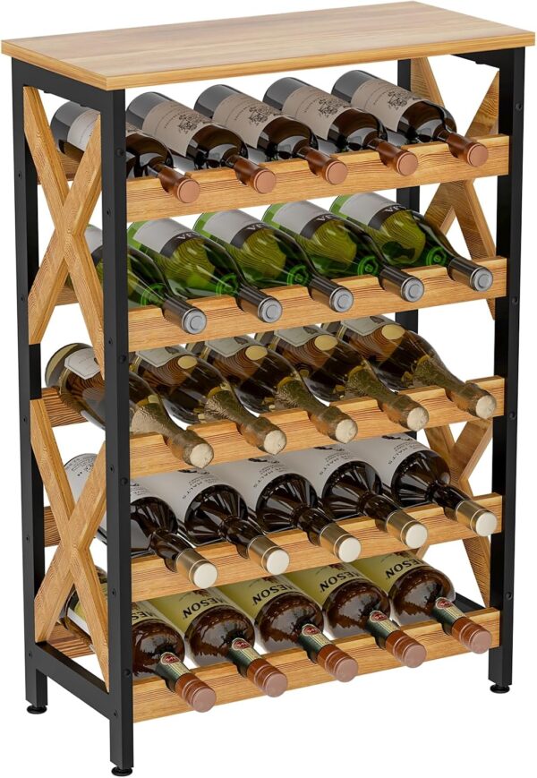 25 Bottle Wine Rack Freestanding Floor Rustic Wine Holder Stand 5 Tier Wobble-Free Tall Wine Racks Wine Large Display Storage Shelf for Cellar Kitchen 21.6''L x 10.6''W x 31.8''H 1
