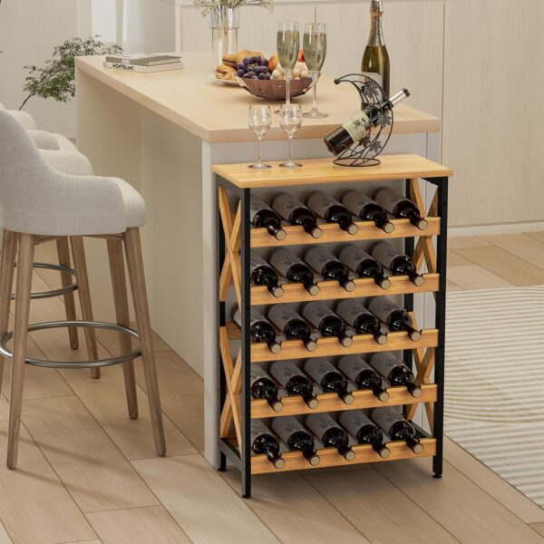 25 Bottle Wine Rack Freestanding Floor Rustic Wine Holder Stand 5 Tier Wobble-Free Tall Wine Racks Wine Large Display Storage Shelf for Cellar Kitchen 21.6''L x 10.6''W x 31.8''H 3
