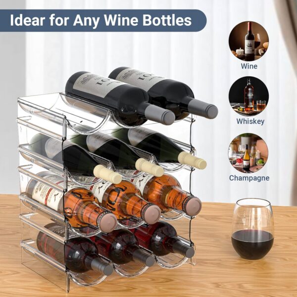 Plastic Water Bottle Organizer and Wine Rack Storage Holder,4 Tier 12 Containers Stackable Free-Standing Bottle Storage Rack for Kitchen Countertops, Table Top, Pantry, Bars, Cabinets, Fridge - Clear 2