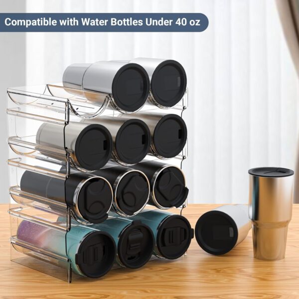 Plastic Water Bottle Organizer and Wine Rack Storage Holder,4 Tier 12 Containers Stackable Free-Standing Bottle Storage Rack for Kitchen Countertops, Table Top, Pantry, Bars, Cabinets, Fridge - Clear 3