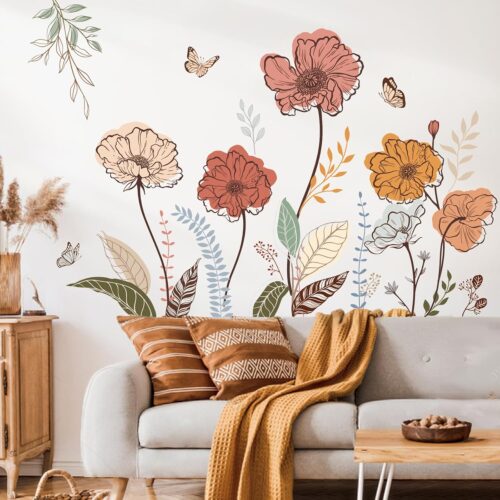 WF2378MAX_1 wondever Boho Flower Wall Stickers Wildflower Floral Grass Peel and Stick Wall Art Decals for Living Room Bedroom TV Wall