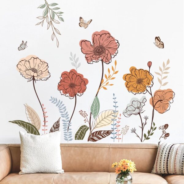 wondever Boho Flower Wall Stickers Wildflower Floral Grass Peel and Stick Wall Art Decals for Living Room Bedroom TV Wall 2