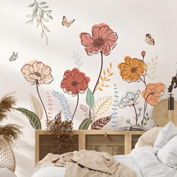 wondever Boho Flower Wall Stickers Wildflower Floral Grass Peel and Stick Wall Art Decals for Living Room Bedroom TV Wall 4