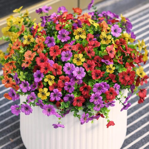 WF2596MAX_1 INQCMY Artificial Flowers for Outdoors Faux Plants Outdoor Fake Flowers Spring Decoration,12 Bundles Faux Silk Colorful Daisy Realistic UV Resistant for Outside Home Planter Window Porch Patio Yard