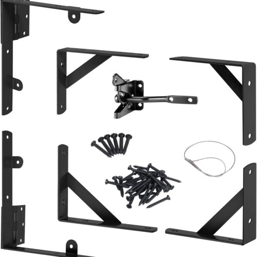 WF2697MAX_1 Gate Hardware Kit for Wood Fence, Corner Brace Bracket, Anti Sag Frame Hardware With Latch and Hinges for Wooden Fence Driveway, Black, MKZJ1115