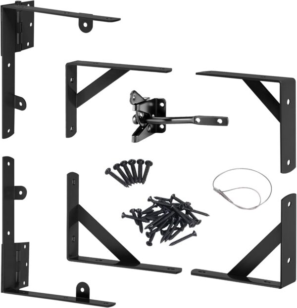 Gate Hardware Kit for Wood Fence, Corner Brace Bracket, Anti Sag Frame Hardware With Latch and Hinges for Wooden Fence Driveway, Black, MKZJ1115 1