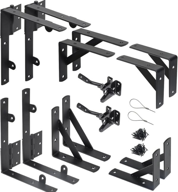 WEKIS 2 Sets Anti Sag Gate Kit Heavy Duty No Sag Kit Gate Corner Brace Bracket for Wooden Fence Gate with Self-Locking Gate Latch 1