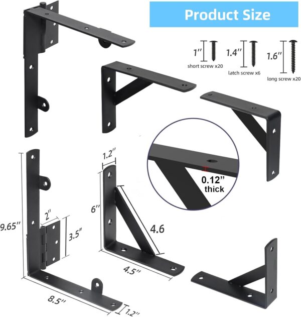 WEKIS 2 Sets Anti Sag Gate Kit Heavy Duty No Sag Kit Gate Corner Brace Bracket for Wooden Fence Gate with Self-Locking Gate Latch 2