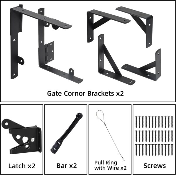 WEKIS 2 Sets Anti Sag Gate Kit Heavy Duty No Sag Kit Gate Corner Brace Bracket for Wooden Fence Gate with Self-Locking Gate Latch 3