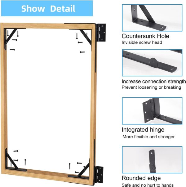 WEKIS 2 Sets Anti Sag Gate Kit Heavy Duty No Sag Kit Gate Corner Brace Bracket for Wooden Fence Gate with Self-Locking Gate Latch 4